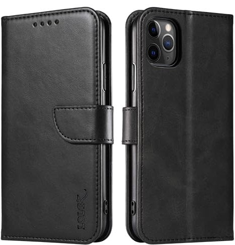 LOLFZ Wallet Case for iPhone 11 Pro, Vintage Leather Book Case with Card Holder Kickstand Magnetic Closure Flip Case Cover for iPhone 11 Pro - Black