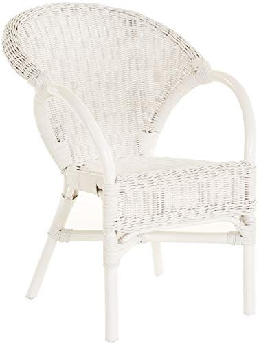 Krines Home Stapelbarer Rattansessel Rattan Sessel Lounge Rattanstuhl mit Armlehne Clubsessel Wintergartensessel (Weiß)