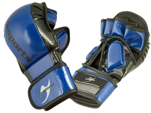 Ju-Sports MMA Sparring Handschuhe Carbon - blau, PU I Allkampf/MMA Handschuhe mit Handrückenpolster I Robuster Daumen- & Ballenschutz fürs Training I Größe S