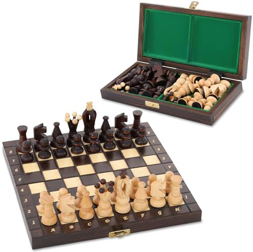 Schach Schachspiel Set klappbares Schachbrett mit Schachfiguren aus Holz 25 cm - Chess Board Spiel für Kinder und Erwachsene Reiseschach hochwertig und edel Schach Traditionell