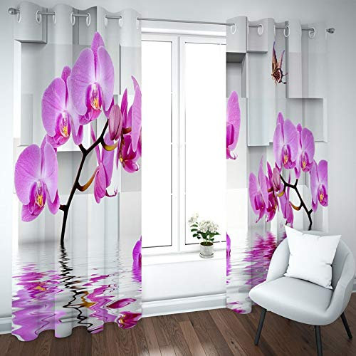 BATOHOME Küchenvorhang Vintage, Blickdichte Gardinen Mit Schlaufen Orchidee Vorhang XXL Breite, Vorhang Blickdicht Extra Breit (2PCS x H43 x B108)