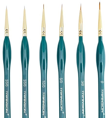 Transon Detail Thin Paint Brush Set 6pcs for Model Minature Craft and Art Painting Green