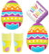 Bright Easter Colorful Dessert Party Pack - Egg Shaped Paper Plates, Napkins, Cups, and Happy Easter Garland Set (Serves 16)