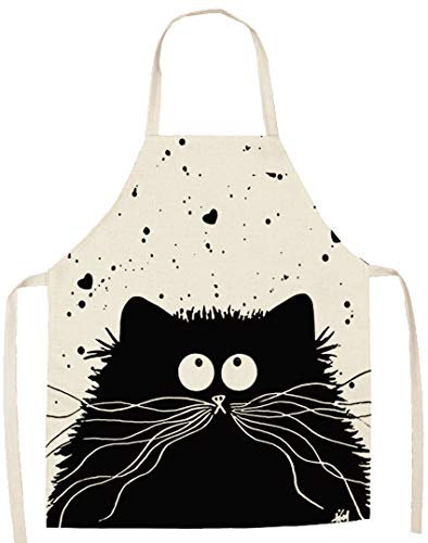 JFAN Karikatur Schürze Küchenschürze Für Damen Herren Katzen-Motiv Modische Aprons Lustige Schürze D-Blumenkatze 2