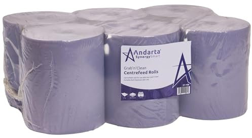 Grab 'n' Clean Lot de 6 rouleaux de papier de nettoyage jetable 1 pli pour distributeur à dévidage central Bleu