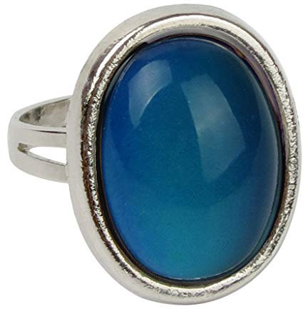 F Fityle Nouvel Anneau D'humeur Ovale en Argent Vintage Sensation D'émotion Changement De Couleur Réglable