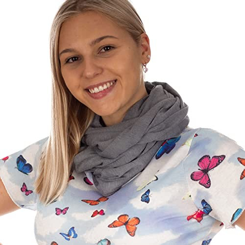 DOLCE ABBRACCIO by RiemTEX Loop Schal Damen Schlauchschal mit Geheimfach Kuscheliger Loopschal aus Jersey Halstuch in Uni Farben (Steingrau)