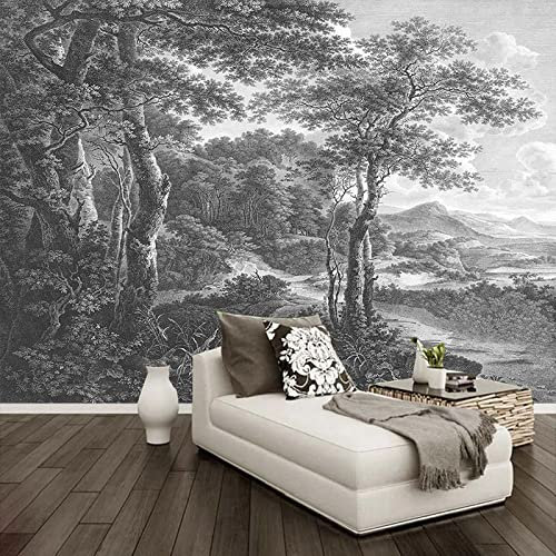 QMTZDQ Papier peint Rétro Noir Et Blanc Forêt Arbre Mural Salon TV Canapé Chambre Fresque,400x280cm
