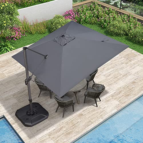 PURPLE LEAF Parasol Déporté 3 × 3 m Carré avec Base Croisée, Parasol de Jardin Extérieur en Aluminium avec Manivelle, Inclinable et Rotatif 360°, Toile 240 gr/m2 Anti UV pour Balcon Terrasse, Gris