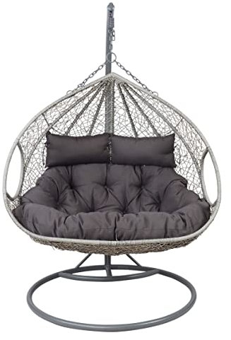 Moritz Hängesessel mit Gestell 180 kg 2 Sitzer grau Sitzkissen + Rückenkissen Hängeschaukel Indoor Outdoor Hängestuhl Schaukel Hängekorb Sessel