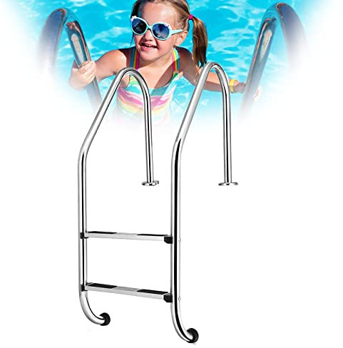 Lsoiup Poolleiter für eingelassene Schwimmbecken, 2-stufige Edelstahl-Pooltreppe mit Rutschfester Trittstufe, 200 kg/440 lbs Kapazität