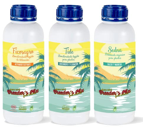 Breeder's Mix | Lot de 3 engrais anti-stress | Ficosagro, Tide et Sedna | A base d'algues organiques | Bio-stimulant et activateur liquide | Calcium et magnésium | Tout type de culture | 1 Litre x 3
