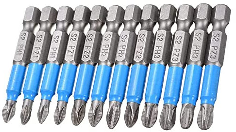 Bestgle 12Pcs Magnetic Phillips & Pozidriv Screwdriver Bits, 1/4 Hex Shank 50mm Anti Slip Cross Slot Phillips Head Drive Bit, 50mm Length, PZ1, PZ2, PZ3, PH1, PH2, PH3
