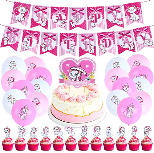 Marie Cat Geburtstag Deko, Aristocats Marie Geburtstag, Marie Cat Luftballon, Marie Aristocats Luftballon, Aristocats Marie Geburtsta Deko Mädchen, Marie Cat Cake Topper Banner Luftballons Set