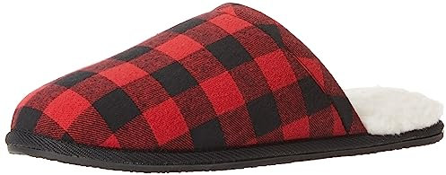 Amazon Essentials Pantofole Comode Uomo, Nero Rosso Buffalo Check, 41 EU