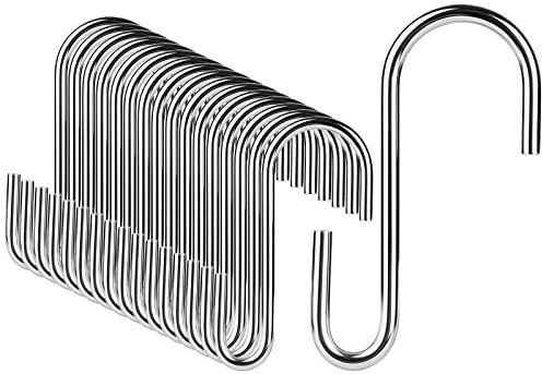 DONQL 20pcs Silver S-Shaped Hanging Hooks - 2.36in Heavy Duty Stainless Steel Hooks for Utensils, Clothes, Jeans, Fence, Plants, Baskets