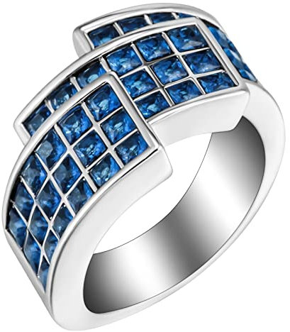 Whoiy Engagement Ring Vier Eckige, Ring Verlobung Eckig Silber Eheringe Form mit Blauem Zirkonia 62 (19.7) Verlobungsring für Frauen
