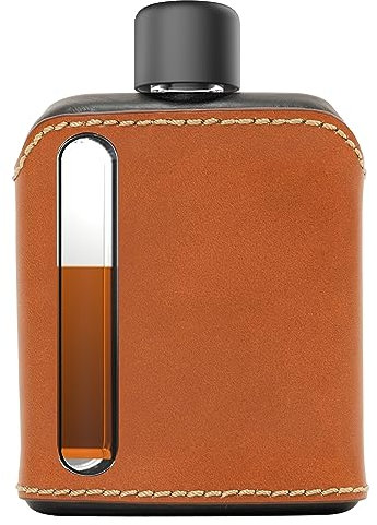 Ragproper Moderner Flachmann aus Glas – robuster Flachmann mit Lederbezug für Whiskey, Spirituosen und andere Liköre – ideale Glasflasche für Männer und Frauen (Single Shot 100 ml, Leder, Schwarz und