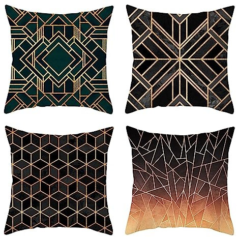 4er Kopfkissenbezug 45x45cm, Kopfkissenbezug Schwarz Grün Würfelgeometrie Polyester Kissenbezug Sitzkissen Dekokissen Couchkissen Dekoration