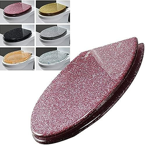 Silber Glitzernder Toilettensitz, Oval, Langsam, Sanft, Leise Schließender Toilettendeckel, Universelle Ersatz-Toilettensitze Mit Rutschfesten, Griffigen Stoßstangen,Rosa Sternenlicht,bonny369