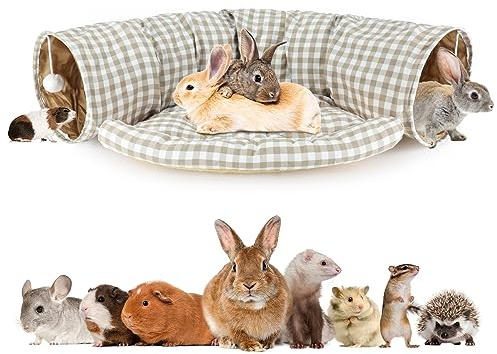 BWOGUE Bunny Tunnel Bed, 2-in-1 Collapsible Rabbit Tunnel Hideout with Mat