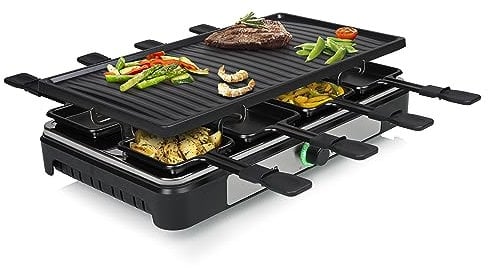 Tristar Raclette - 8 personnes - Surface de cuisson 42 x 23 cm - Thermostat réglable avec anneau lumineux - 1400 W - Noir - RA-2746
