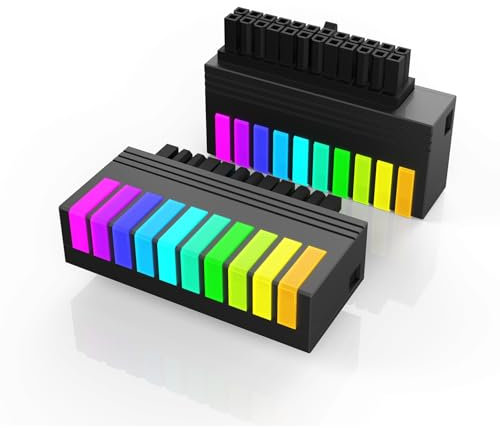 Qustikuri Rainbow ARGB ATX 24 Pin 90 Degree Power Connector 5V 3Pin Power Adapter for Gaming PC Motherboard Power Supply Connector (Black)