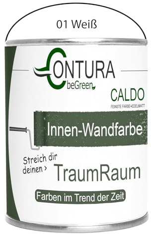 Contura Caldo 1 Liter Wandfarbe 35 Farben Premium Deckenfarbe Contura Hohe Profi Deckkraft Klasse 1 (01 Weiß)