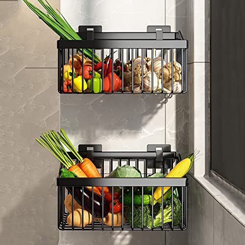 Estante De Frutas Frutero De 2 Pisos Cesta De Frutas Metálica, Cesta Metalica Rejilla Prémium, Cesta De Almacenamiento Montada En La Pared, for Almacenar Verduras Y Aperitivos, Negro estante para frut