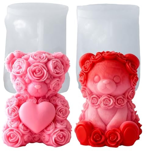 Lot de 2 moules 3D ourson silicone, démoulage facile, bougies parfumées, savons, gâteaux, résine, cadeaux festifs variés