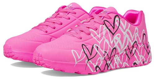 Skechers Girl's Uno Lite-Metallic Love Sneaker, Hotpink/Multi, 5.5 Big Kid