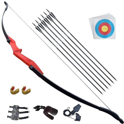 D&Q Ambidextrous Recurve Bow and Arrow 40Lbs Archery Set for Adult Junior Beginner Teenager Youth Outdoor Training Target Practice Takedown Bow Kit with Arrows Left Right Handed (Red, 30LB)