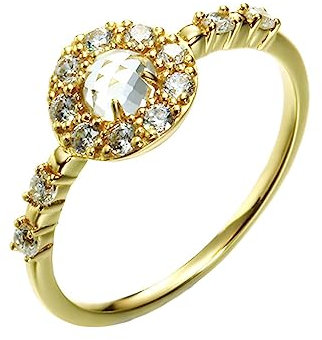 AMDXD 14 Karat 585 Gelbgold Ring für Damen, Vintage Retro Trauringe mit Topas Rund, 14K Gold Freundschaftsringe Verlobungsring Echt Gold, Gold, Gr.48
