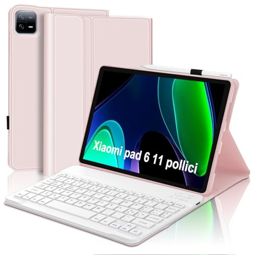 WINCHKING Tastiera per Xiaomi Pad 6/Pad 6 Pro 11, Custodia con Tastiera per Xiaomi Pad 6 2023, Cover Tastiera Rimovibile Magnetica Bluetooth per Xiaomi 6/6 Pro 11 pollici 2023, Rosa chiaro