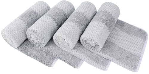 KinHwa Mikrofaser-Handtücher für Badezimmer, weiche und saugfähige Gesichtshandtücher, grau, Badezimmer-Handtücher für Spa, Haarbad, 76,2 x 40,6 cm, 4 Stück