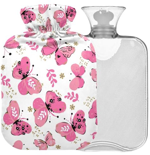 Naanle Wärmflasche mit Bezug, transparent, 2 l, großer Wärmbeutel für Bett, Hände, Füße, Wärmer zur Schmerzlinderung, Rosa