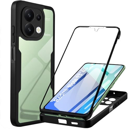 XCYYOO 360 Grad Hülle für Redmi Note 13 4G, Transparent 360 Grad Komplettschutz Handyhülle mit Integriertem Displayschutz Schadensichere Ultradünn Silikon Schutzhülle, Schwarz