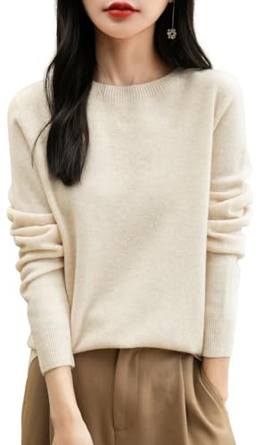 Chanyarn Maglione Girocollo da Donna in 100% Lana Merino 2025 Maglione Lavorato a Maglia Senza Cuciture a Maniche Lunghe (Beige,L)