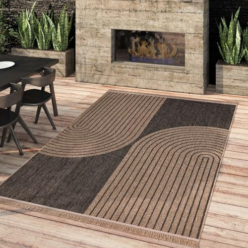 Taracarpet Outdoor & Indoor Teppich wetterfest Borneo Premium Sisal-Jute-Optik Natur für Wohnzimmer, Küche, Balkon, Wintergarten Welle anthrazit 080x150 cm