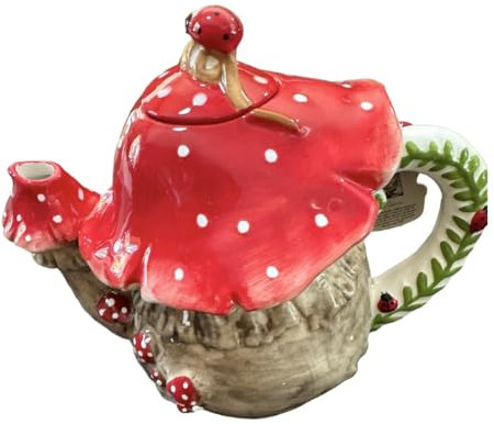 Blue Sky Clayworks Keramik-Teekanne 22547, magischer Pilz, Marienkäfer