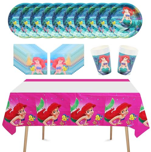 Sirena Juego de Vajilla Fiesta, 41PCS Vajilla de Cumpleaños de Niños, Vajilla de Fiesta de Cumpleaños, Sirena de Vajilla Set incluir Taza,Servilletas,Manteles(10 Invitados)