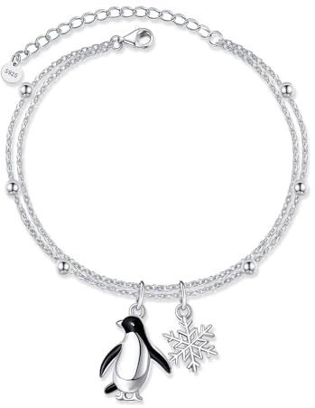 DAYLINLOVE Pinguin Armbänder 925 Sterling Silber Pinguine Geschenke Verstellbare Kette Armband Netter Tierschmuck Für Frauen Pinguin Liebhaber Mom