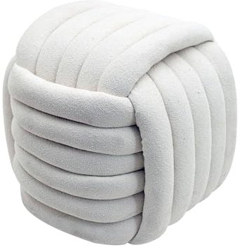 Rebecca Mobili Pouf Moderne, Pouf Pelote de Laine, Blanc, Tissu Polyester MDF, Design Original, Repose-Pieds, pour Salon - Dimensions HxLxP: 45 x 50 x 50 cm - Art. RE7050