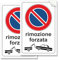 Pubblimania 2 Adesivi RIMOZIONE FORZATA DIVIETO DI SOSTA, Etichette Adesive morbide, impermeabili e lavabili (cm 20x30)