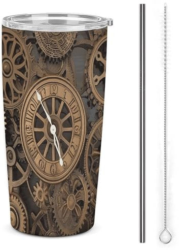 JEKYQ Edelstahlbecher mit Deckel, vakuumisoliert, Steampunk-Getriebe, Uhr, Autobecher, isolierter Kaffeebecher für Reisen, doppelwandig, isolierter Becher für heiße und kalte Getränke