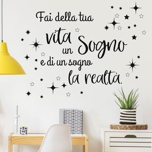 ANHUIB Frasi Adesive da Parete Adesivo Murale Fai Della Tua Vita un Sogno e Dei Tuoi Sogni la Realtà Adesivi Murali Da Parete Scritte Cameretta Italiane Adesivo Pareti Camera Da Letto Cucina Soggiorno