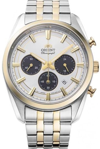 Orient Stretto Solar-Chronograph, 40 mm, weißes Zifferblatt, Stahlband, weiß, Klassisch