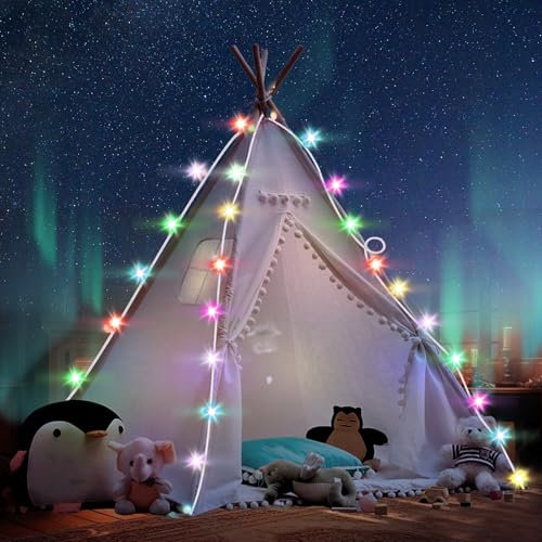 Tipi Zelt 120x120x160cm Spielzelt mit Filzkugel Indoor Spielhaus Mehrere Farben Segeltuch Tipizelt Lesezelt&Spielzimmer Kinderzelt (Weiß-A)