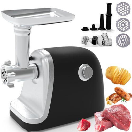 Tritacarne, Tritacarne 600 W con 4 Accessori, 3 Spessori Regolabili, Protezione Contro Il Surriscaldamento, Carne Macinata A 3 Stadi, Tritacarne Elettrico per Carne Macinata, Salsicce, Salse