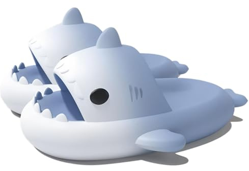 Claquettes de Requin Pantoufles De Bain Enfant Shark Slides Slippers Chaussures pour Piscine et Plage Garçon Fille Douche Chaussons Confortable, Blanc Bleu, 22/23 EU, Tag 150